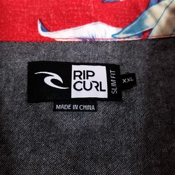 Ripcurl Red Hawaiian Print Short Sleeve Button Down Slim Fit Shirt Mens XXL 2X - Picture 4 of 6